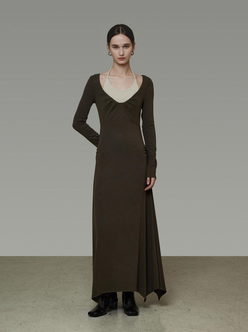 unspoken Breathable Viscose Halter High Waist A Line Knit Office Women Maxi Dresses