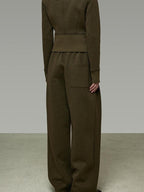 unspoken Breathable Cotton High Waist Minimal Office Heather Green Wide Leg Pants