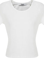 fano Breathable Cotton Lyocell Slim Cropped Korean Womens White Short Sleeve T-Shirts