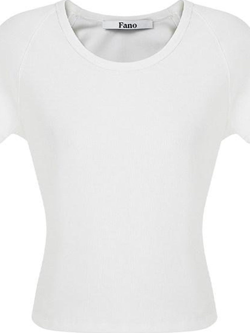 fano Breathable Cotton Lyocell Slim Cropped Korean Womens White Short Sleeve T-Shirts