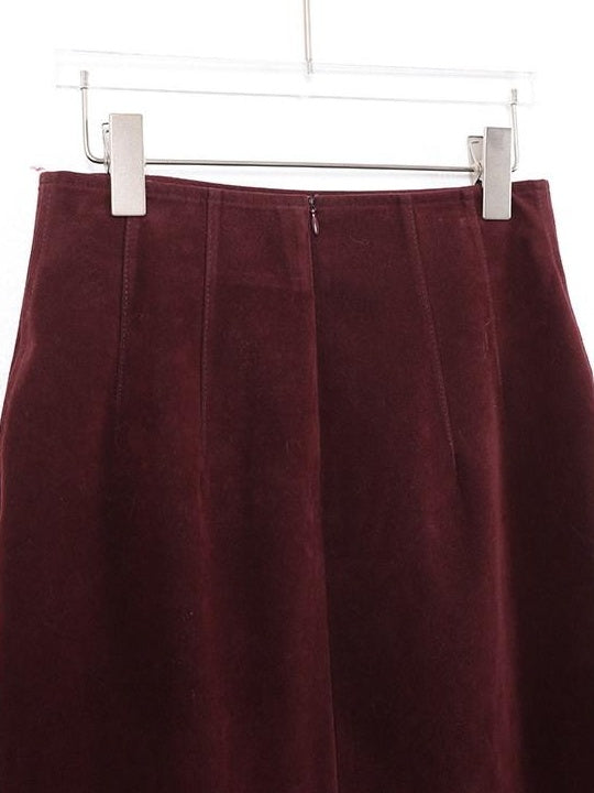 audreyyang Silky Polyester Blend Back Slit Slim Pencil Mid Rise Women Black Midi Skirts