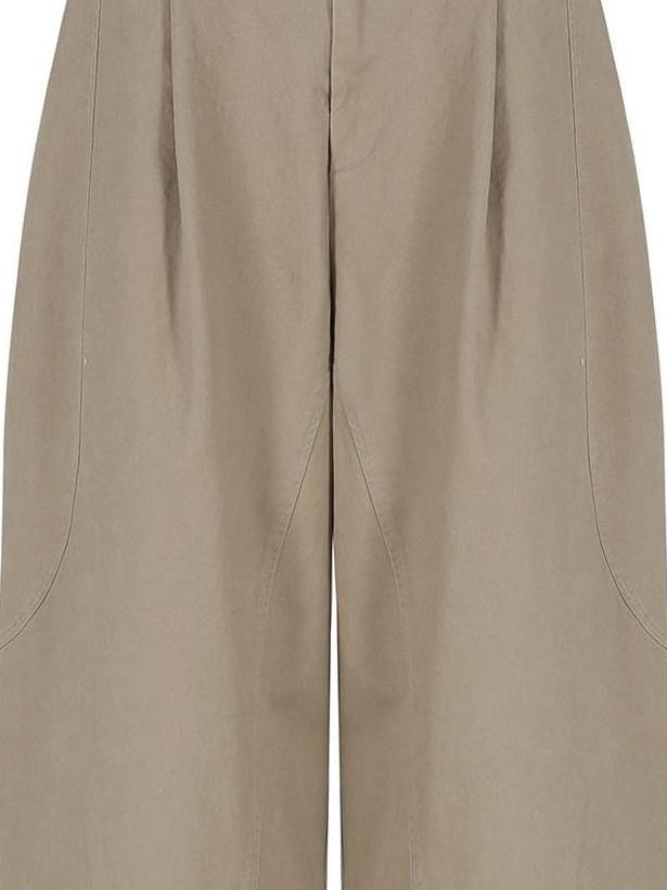 fano Breathable Cotton Khaki Natural Waist Casual Zipper Fly Women Wide Leg Pants