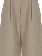 fano Breathable Cotton Khaki Natural Waist Casual Zipper Fly Women Wide Leg Pants