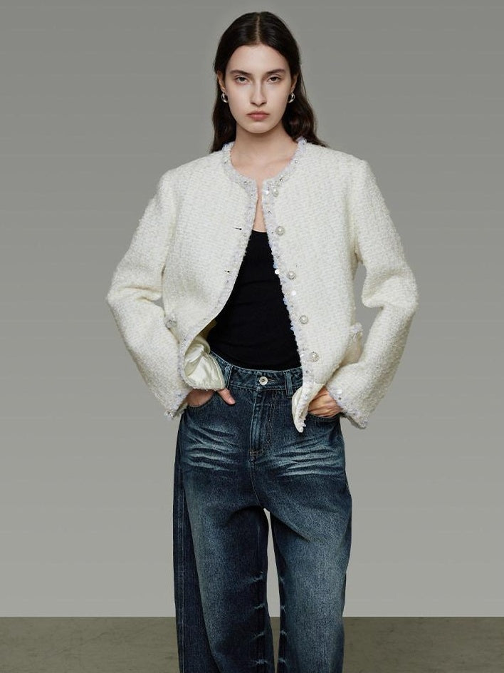 unspoken Wool Blend Minimal Commuter Relaxed Fit 3D Tailored Cropped Jackets