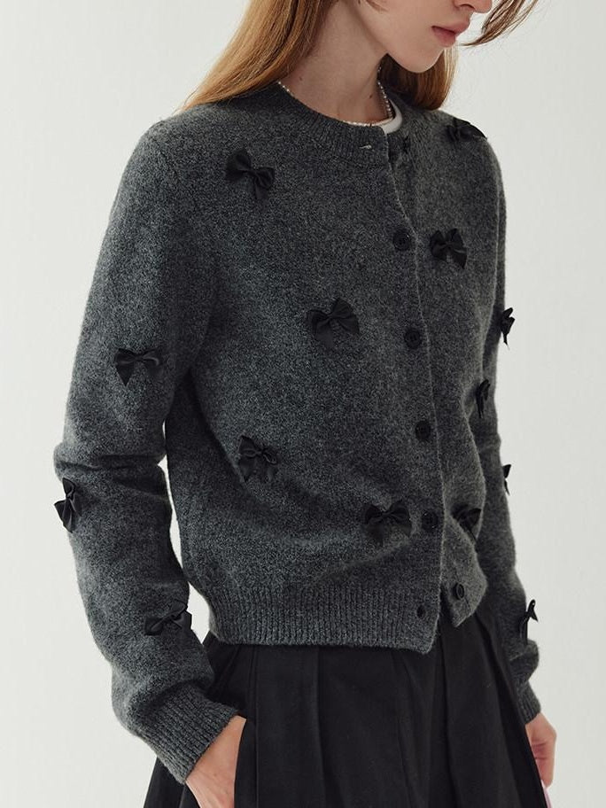fano Minimal Commuter Cropped Crewneck Long Sleeve Women Polyester Cardigans