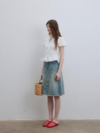 Lofi choose Puff Sleeve Tie Neck Loose Fit Office Workwear Short Sleeve White Pink Blouses