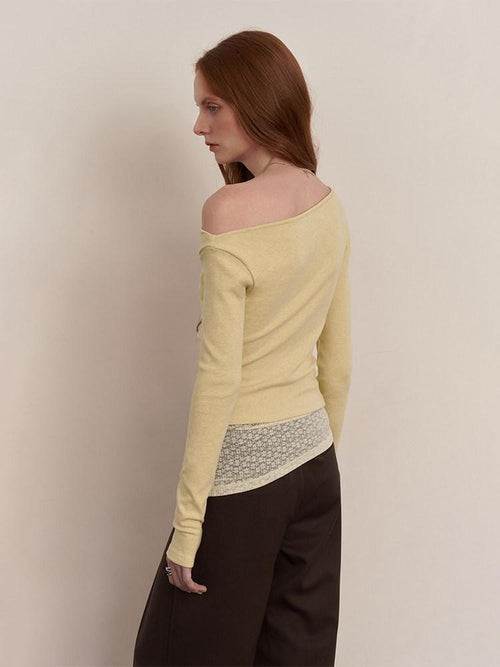 someonesometimes Faux Cashmere Slim Fit Asymmetrical Slant Neck Women Knit Pullover Sweaters
