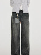 fano Washed Vintage Cotton Mid Rise Nonstretch Youth Charcoal Straight Leg Jeans