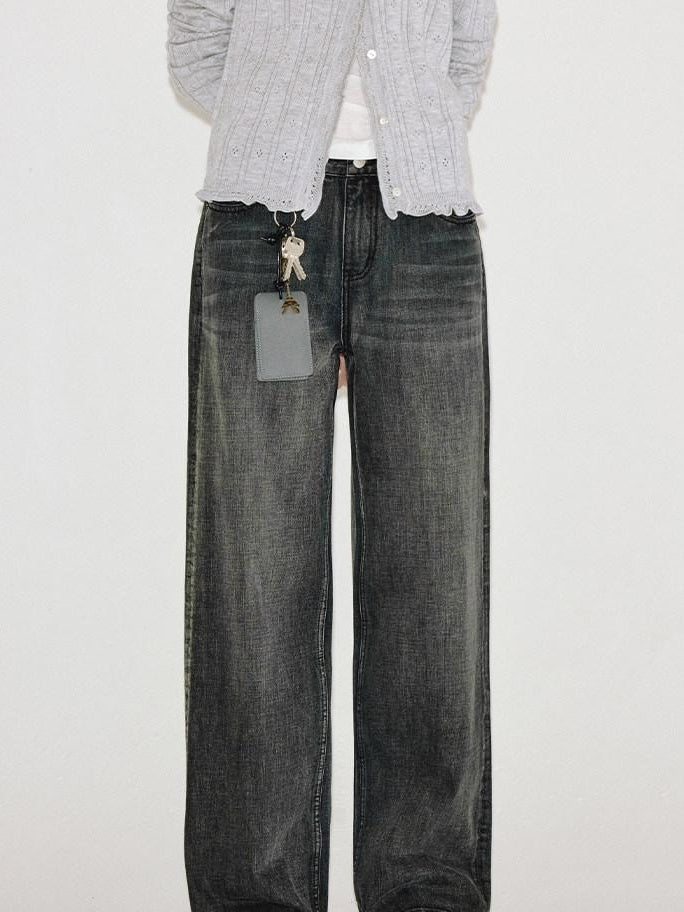 fano Washed Vintage Cotton Mid Rise Nonstretch Youth Charcoal Straight Leg Jeans