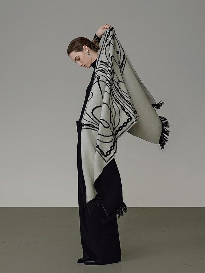 unspoken Soft Acrylic Fringed Rectangular Warm Women Black Gray Scarves