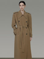 unspoken Double Breasted Straight Minimalist Office Tea Brown Longline Women Trench Coats