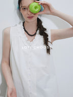 Lofi choose Chic Lace Collar Sleeveless Loose Fit Office Workwear Women White Blouses