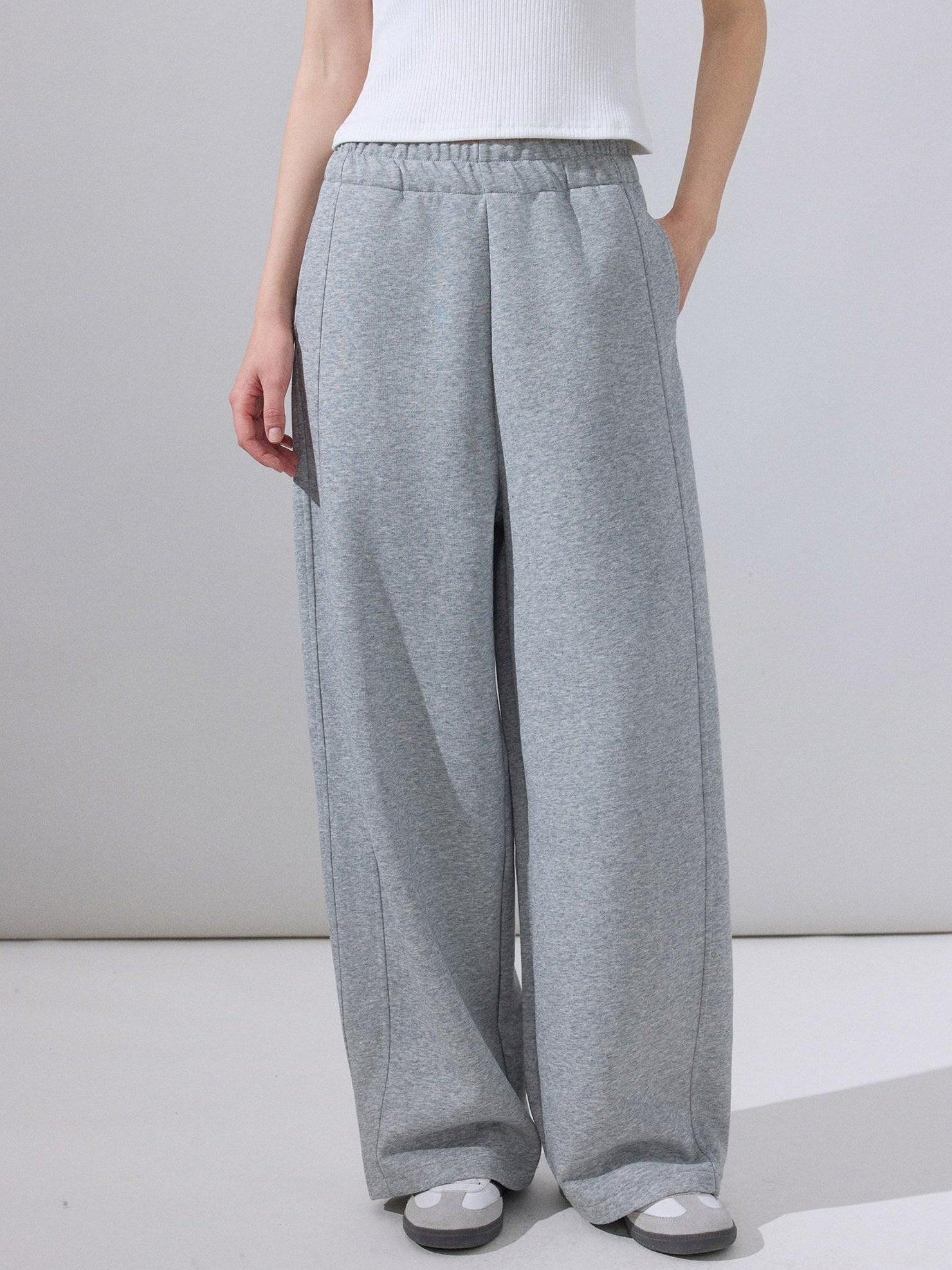 ikyou Durable Cotton Blend Relaxed Straight Leg Natural Waist Pockets Gray Sweatpants