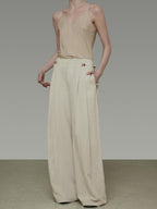 unspoken High Waisted Lyocell Linen Pleated Tie Waist Office Casual Wide Leg Pants