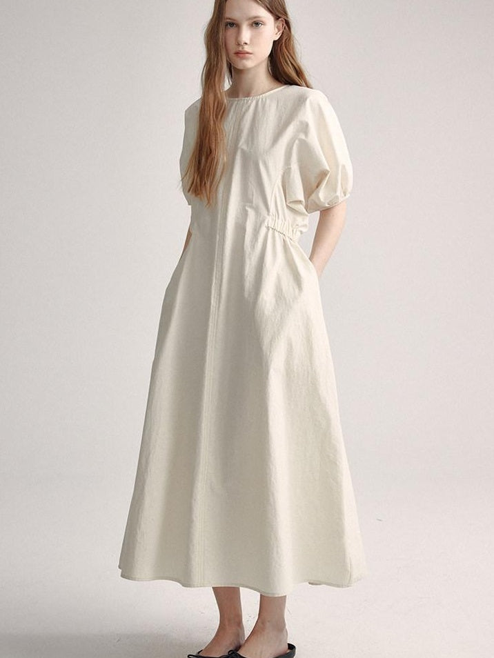 fano Structured High Waist Workwear A Line Short Sleeve Cotton Blend Maxi Dresses