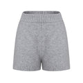 fano_Light_Heather_Gray_V-neck_Knit_Loose_Casual_Women_Top_&_Shorts_Sets_MISSTT