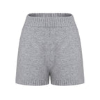 fano_Light_Heather_Gray_V-neck_Knit_Loose_Casual_Women_Top_&_Shorts_Sets_MISSTT