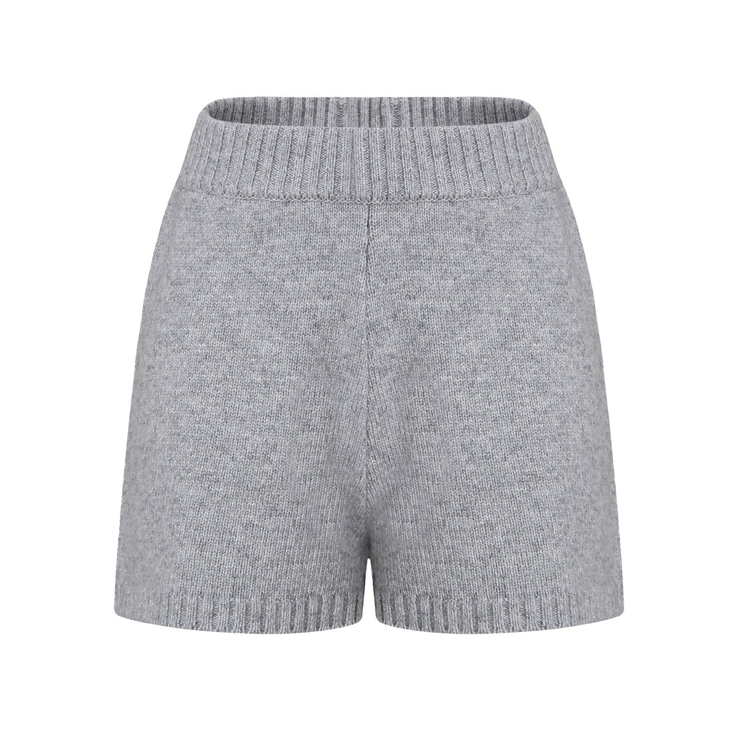 fano_Light_Heather_Gray_V-neck_Knit_Loose_Casual_Women_Top_&_Shorts_Sets_MISSTT