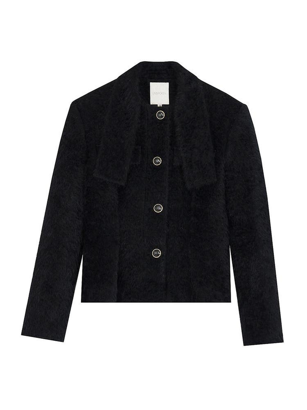 unspoken Slimming French Slim Fit Waist Cinch Stand Collar Black Nylon Women Short Coat