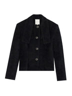 unspoken Slimming French Slim Fit Waist Cinch Stand Collar Black Nylon Women Short Coat