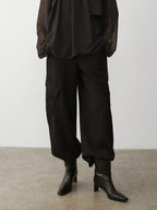 audreyyang High Waist Korean Workwear Black Polyester Viscose Wide Leg Pants