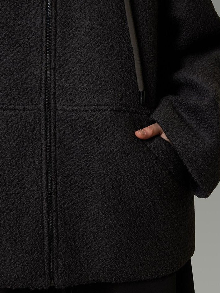 unspoken Premium Lambswool Hooded Relaxed Fit Minimal Commuter Zipper Gray Wool Coats