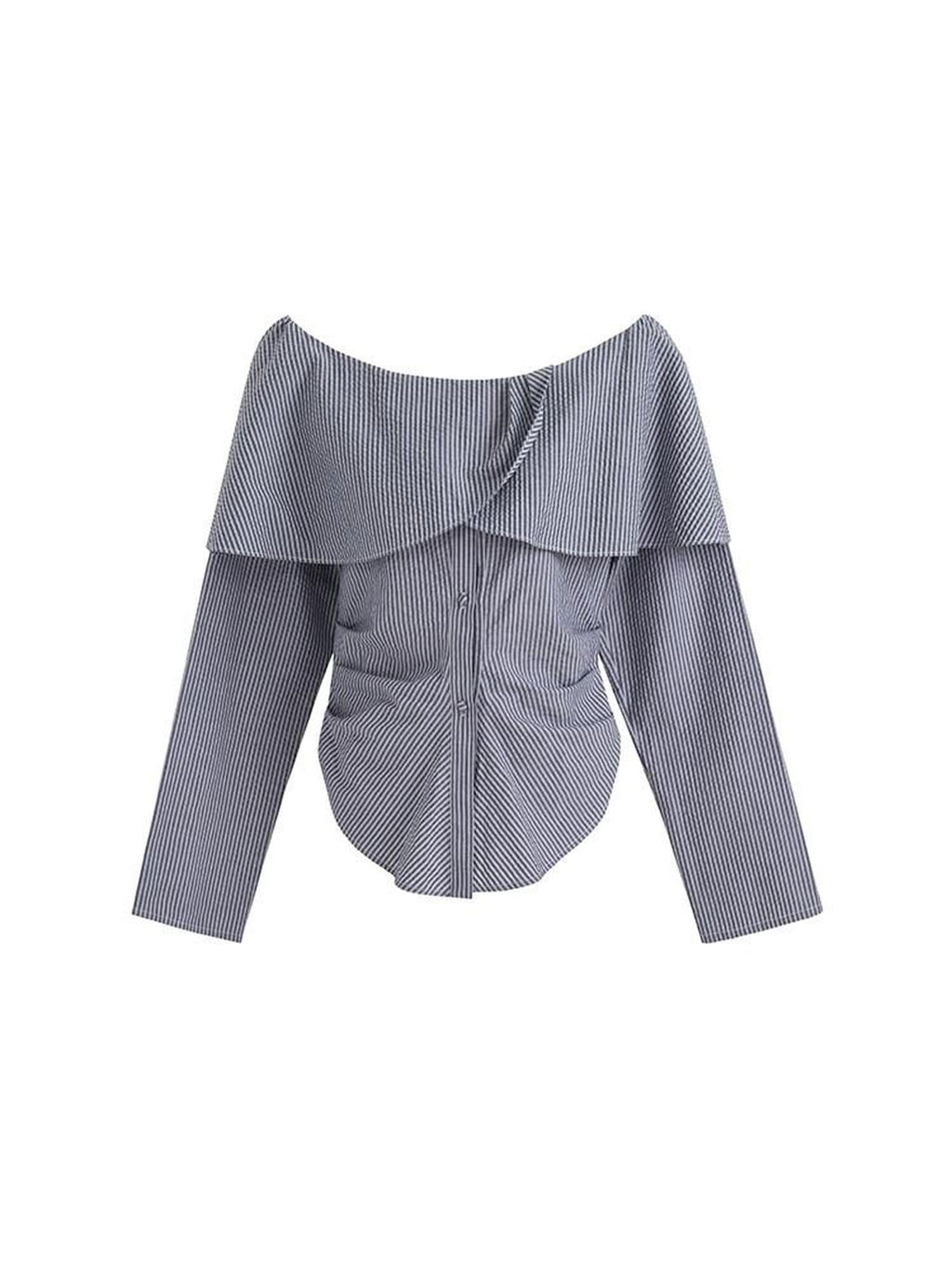 unspoken Breathable 100% Cotton Loose Boat Neck Long Sleeve Women Office Striped Blouses