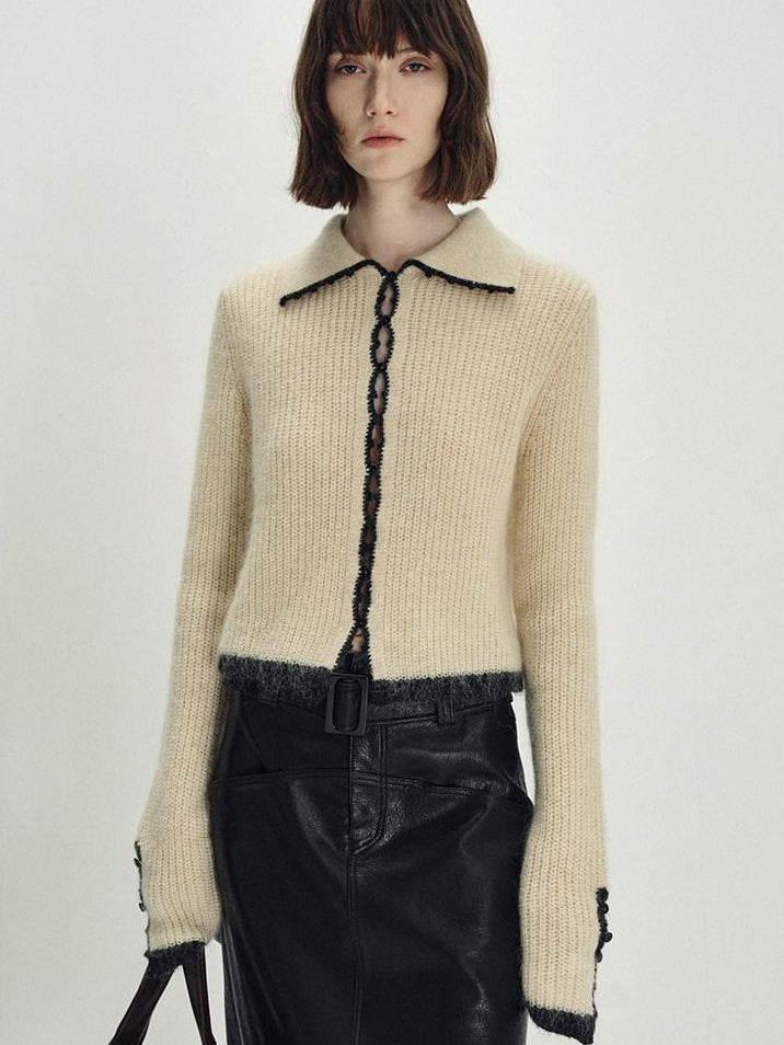 someonesometimes Soft Mohair Wool Blend Slim Short Lapel Buttoned Women Knitwear Cardigans