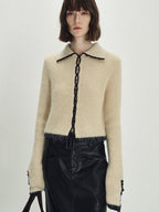 someonesometimes Soft Mohair Wool Blend Slim Short Lapel Buttoned Women Knitwear Cardigans