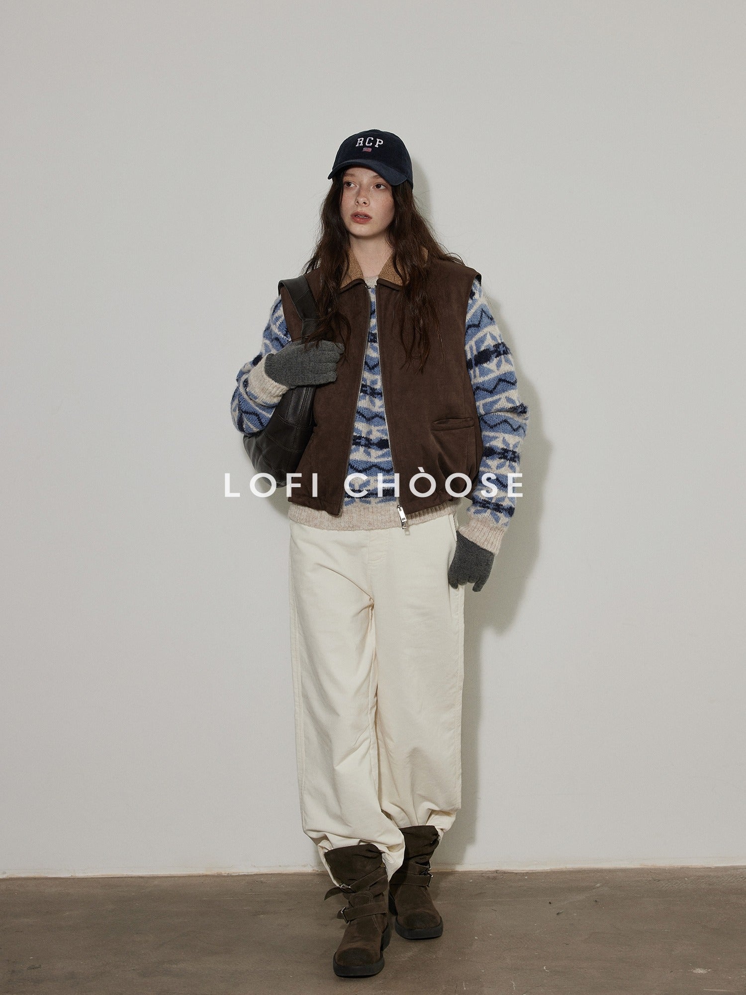 Lofi choose Thick Wool Blend Pullover Relaxed Fit Office Ready Crew Neck Blue Knitwear