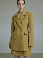 unspoken Soft Wool Double Breasted Tailored Straight Fit Mustard Yellow Blazers