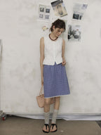 Lofi choose Slimming Lace Sleeveless French Loose Round Neck Button Women White Blouses
