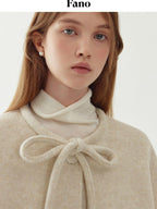 fano Wool Blend Minimal Single Breasted Vneck Pockets Women Cropped Jackets
