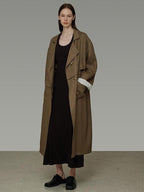 unspoken Minimalist Commuter Loose Long Single Breasted Women Olive Brown Trench Coats