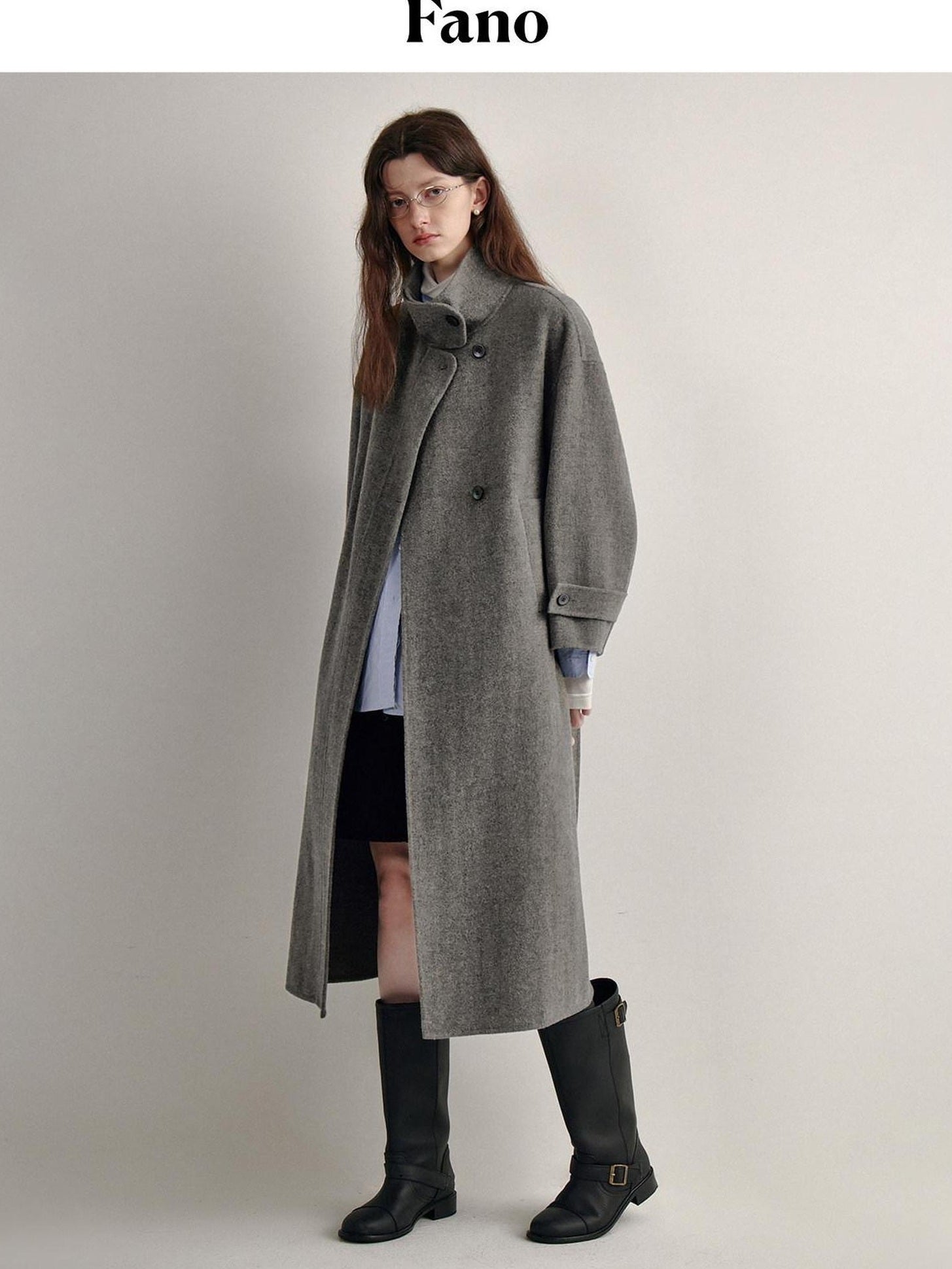 fano 100 Percent Sheep Wool Longline Minimal Commuter Straight Cut Women Wool Coats
