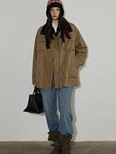 Lofi choose Warm Insulated Oversized Commuter Stand Collar Sand Brown Zip Puffer Jackets
