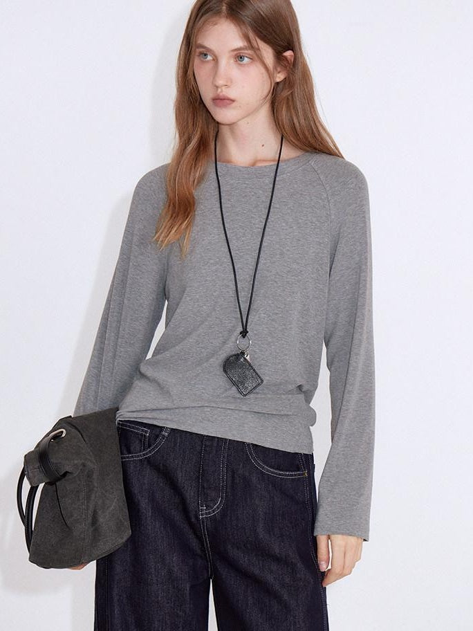 fano Viscose Cotton Blend Loose Casual Knit Round Neck Women Long Sleeve T-Shirts