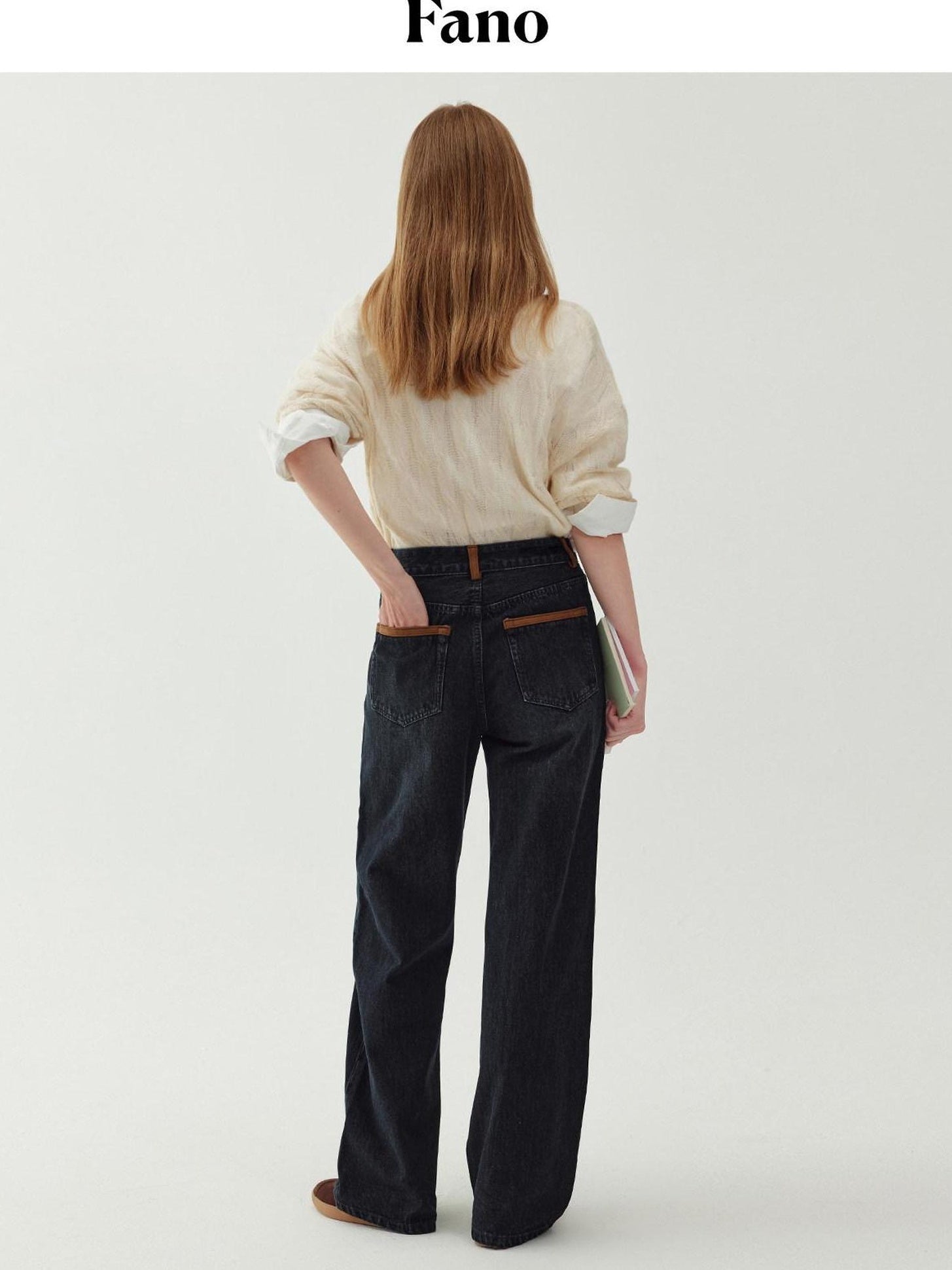 fano Washed Minimal Loose Natural Waist Raw Denim Youth Nonstretch Straight Leg Jeans