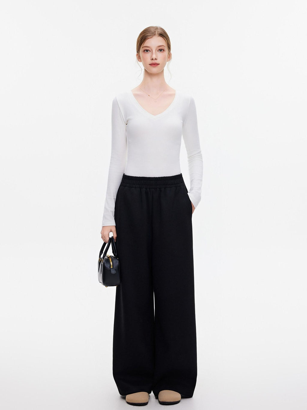 ikyou Wrinkle Free Relaxed Pocketed Women Poly Viscose Stretch Straight Pants