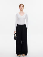 ikyou Wrinkle Free Relaxed Pocketed Women Poly Viscose Stretch Straight Pants