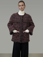 unspoken Warm Wool Blend Button Front Round Neck Relaxed Fit Office Women Short Coat