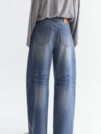 fano Breathable Cotton Natural Waist Relaxed Pocketed Casual Blue Straight Leg Jeans