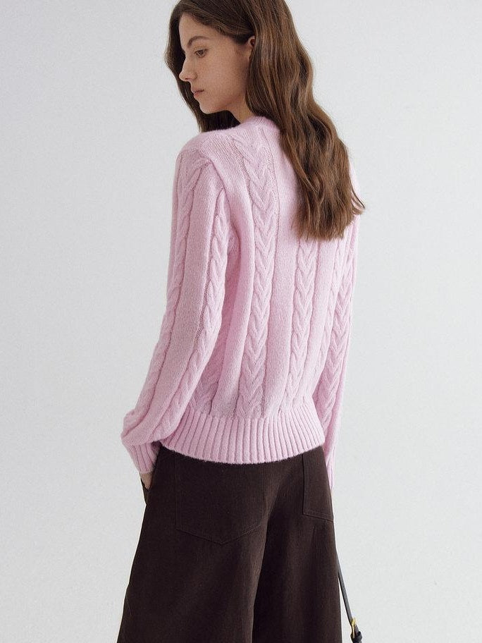 fano Warm V-neck Button Detail Minimal Commuter Fit Pink Women Acrylic Blend Sweaters