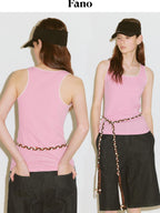 fano Backless Slim Fit Strappy Workwear Tank Top Solid Color Stretch Camisoles