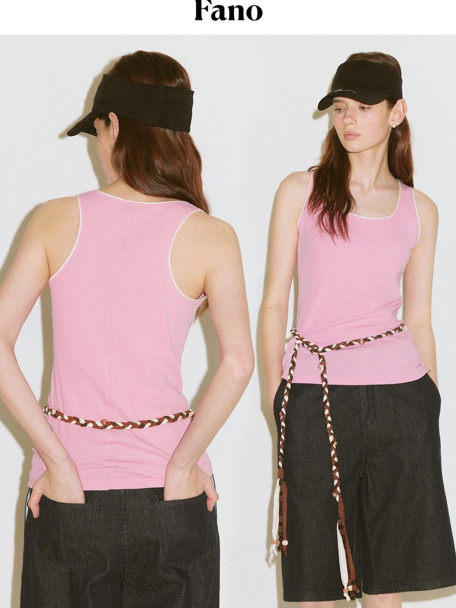 fano Backless Slim Fit Strappy Workwear Tank Top Solid Color Stretch Camisoles
