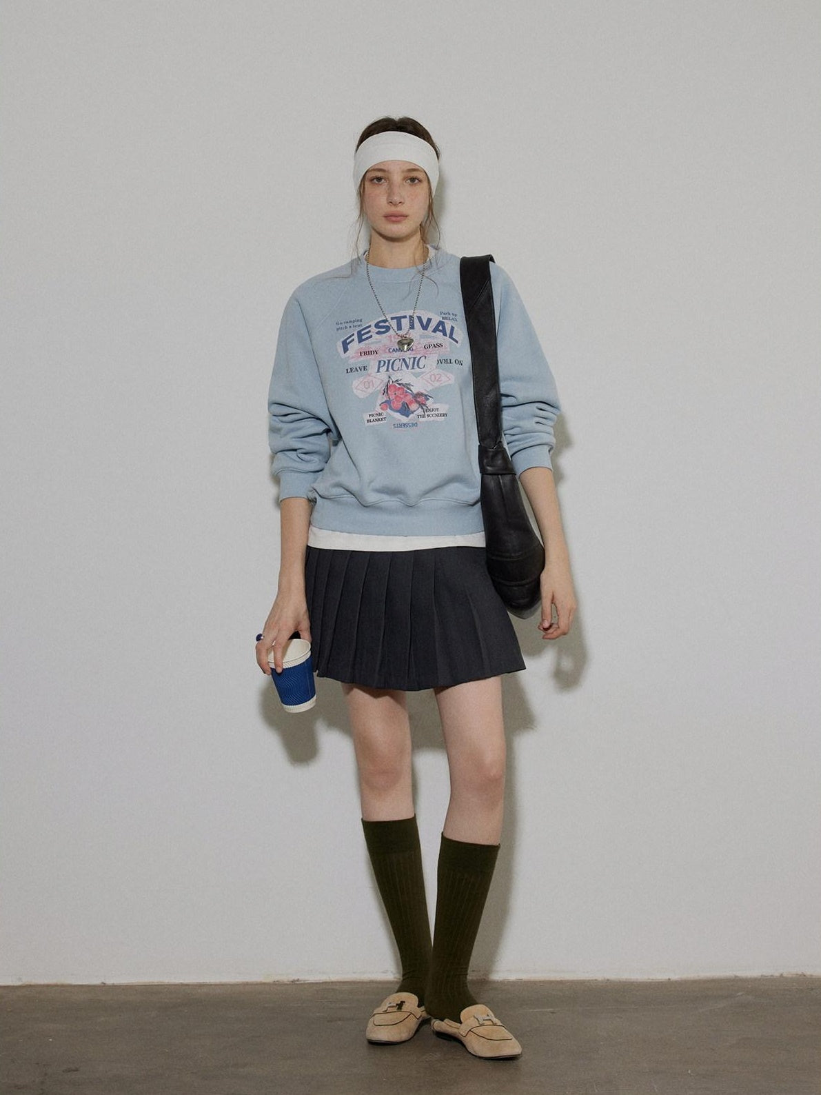 Lofi choose 100% Cotton Loose Fit Crewneck Pullover Commuter Women Blue Gray Sweatshirt