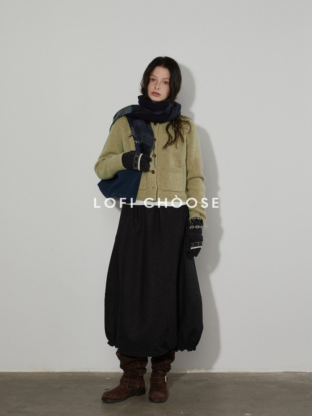 Lofi choose Soft Thick Loose Solid Knit Button Crewneck Long Sleeve Office Women Cardigans