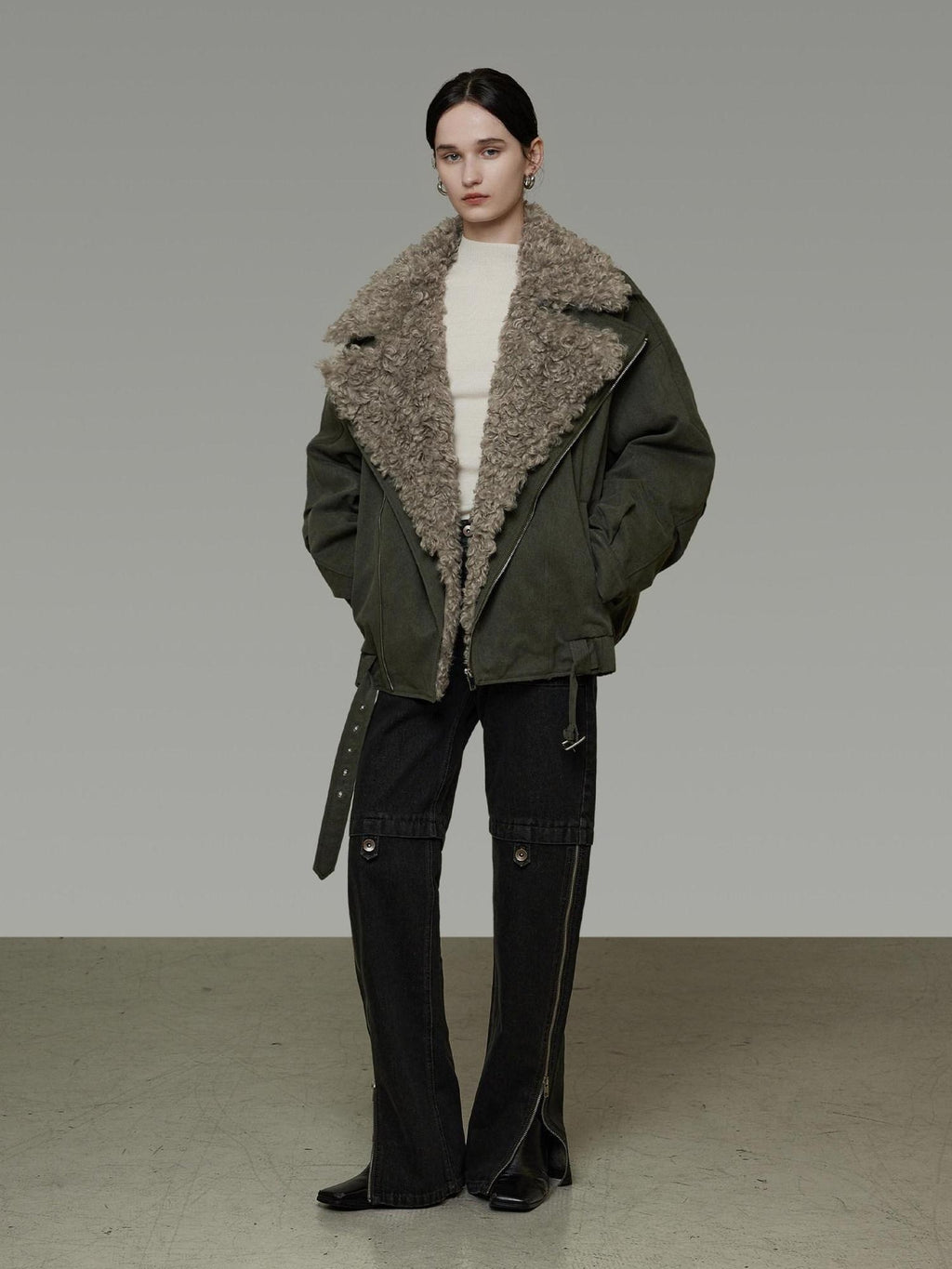 unspoken Thick Cotton Loose Fit Patchwork Commuter Zipper Dark Green Puffer Jackets
