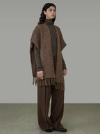 unspoken Cozy Warm Acrylic Fringe Shawl Rectangular Solid Brown Women Fashion Scarves