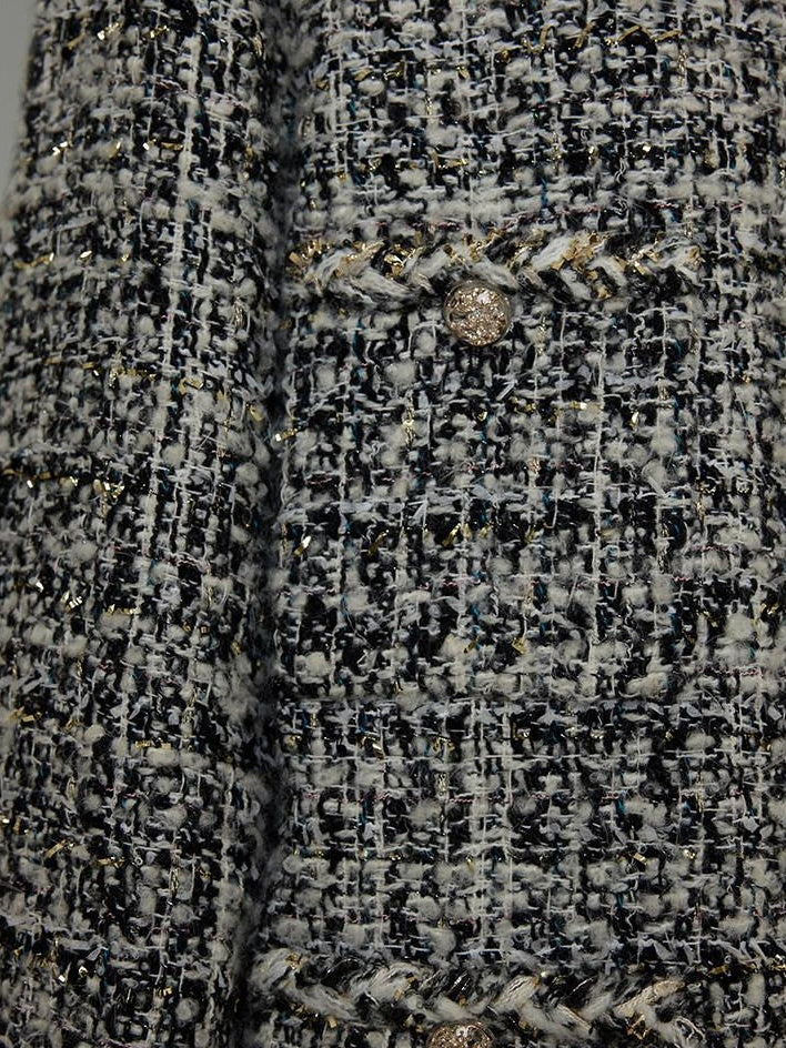 unspoken Warm Wool Blend Houndstooth Loose Fit Simple Commuter Black White Short Coat